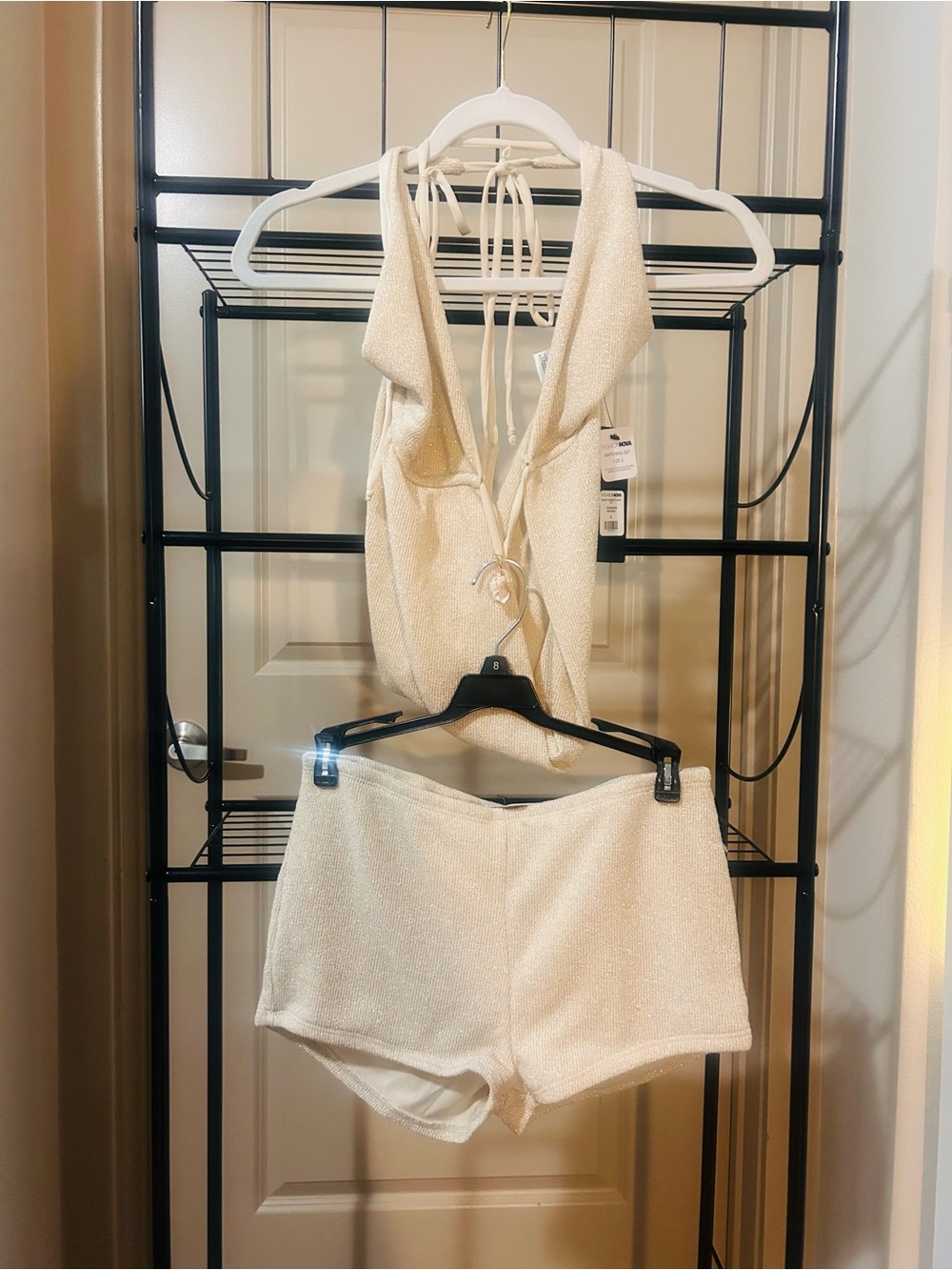 Fashion Nova Champagne Sparkle Halter Matching Set